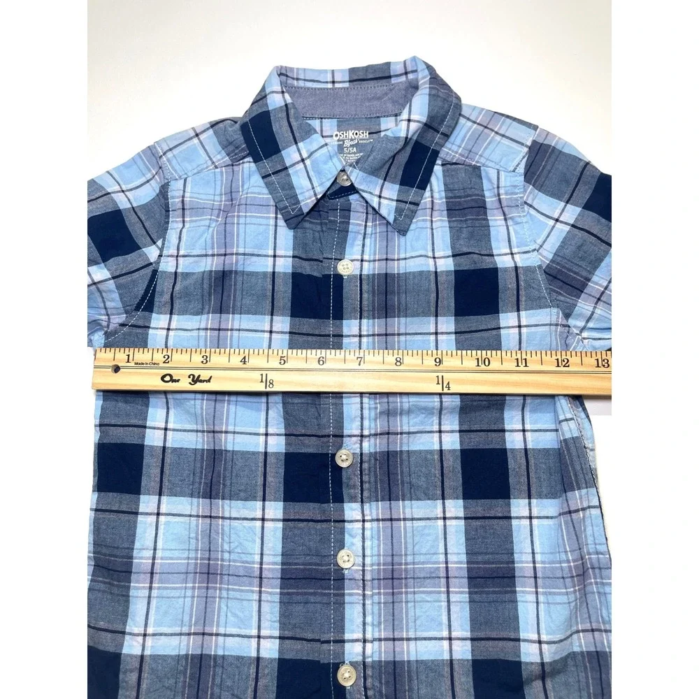 OshKosh Bgosh Boys Blue Plaid Long Sleeve Button Down Shirt Size 5